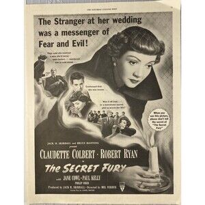 Claudette Colbert "The Secrete Fury"Movie Vintage Print Ad Circa '50 Robert Ryan